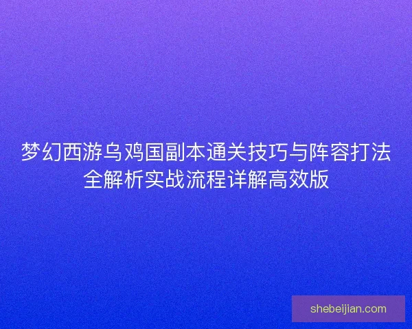 梦幻西游乌鸡国副本通关技巧与阵容打法全解析实战流程详解高效版